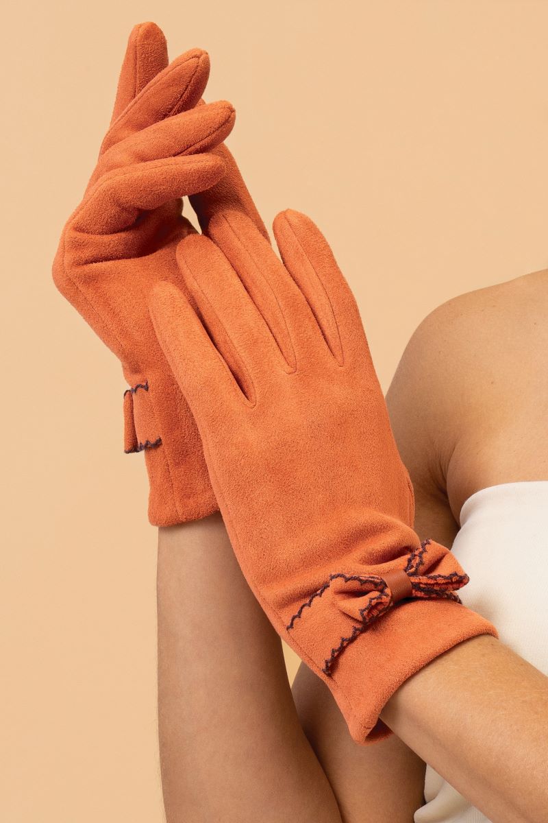 Fenella Faux Suede Gloves in Tangerine