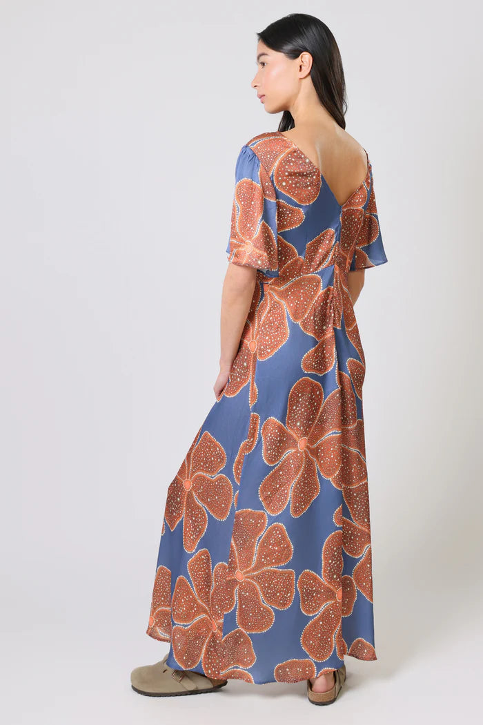 Full Bloom Whispers Rene Dress in Blue & Orange