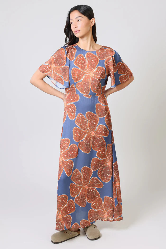 Full Bloom Whispers Rene Dress in Blue & Orange