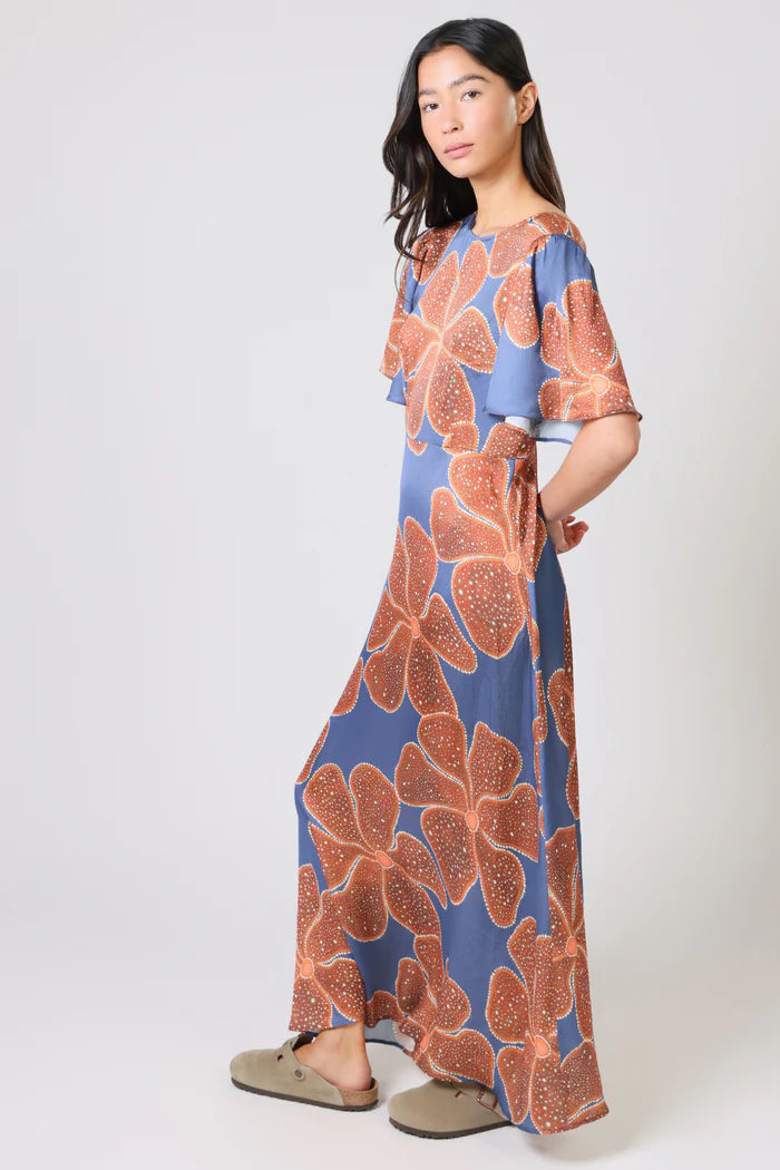 Full Bloom Whispers Rene Dress in Blue & Orange