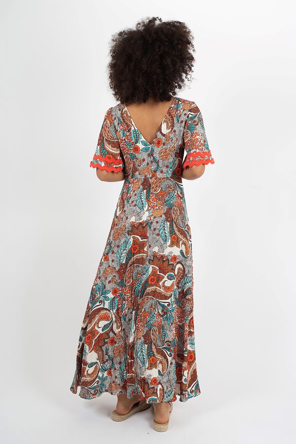 Rene Dress in Red & Blue Paisley Print