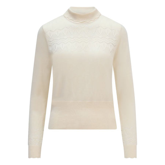 Kul Pointelle High Neck Cream Sweater/Jumper