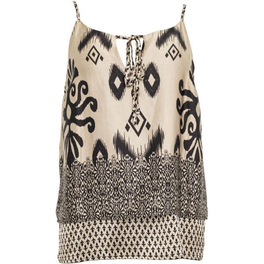 Border Sleeveless Top in Sand with Black Print