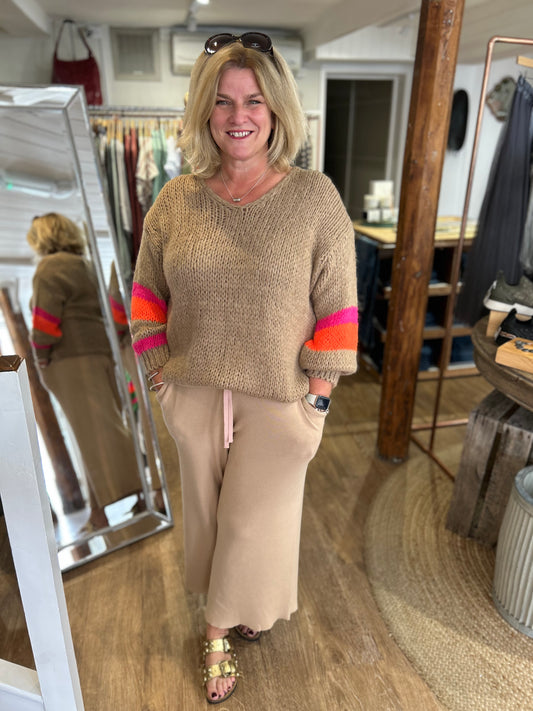 Walnut Sweater with Fluorescent Detail