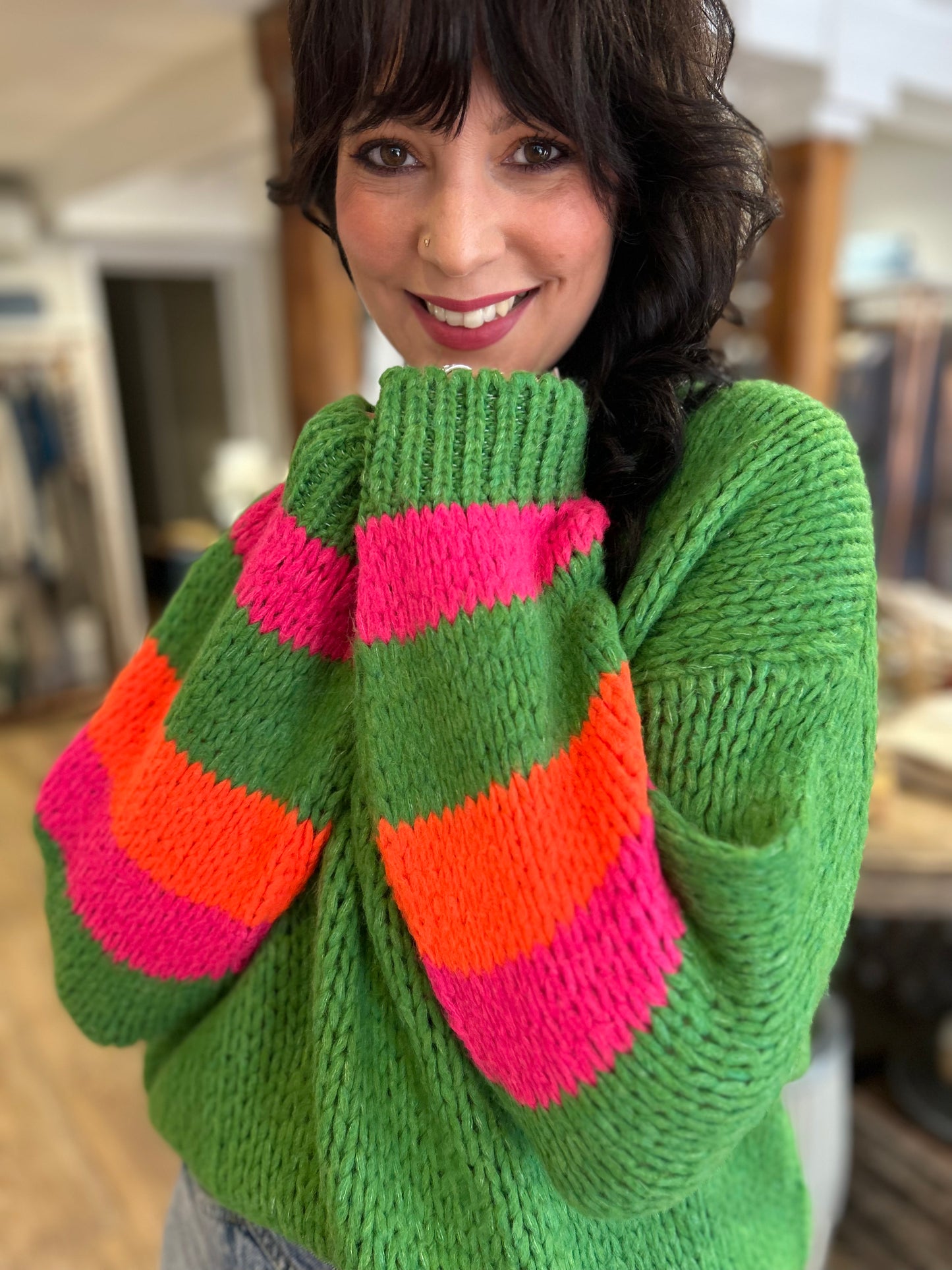 Green Sweater with Fluorescent Detail Luxury Bubble