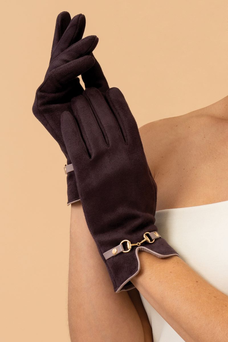 Kylie Faux Suede Gloves in Chocolate