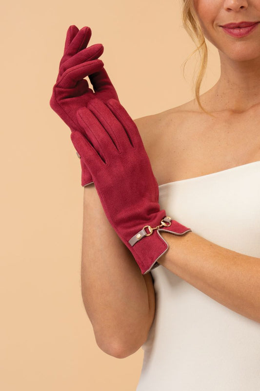 Kylie Faux Suede Gloves in Ruby