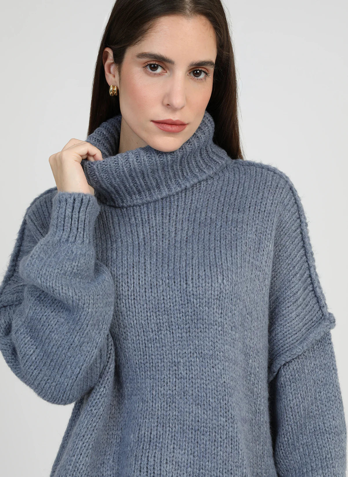 Lejoko Polo Neck Sweater in Denim