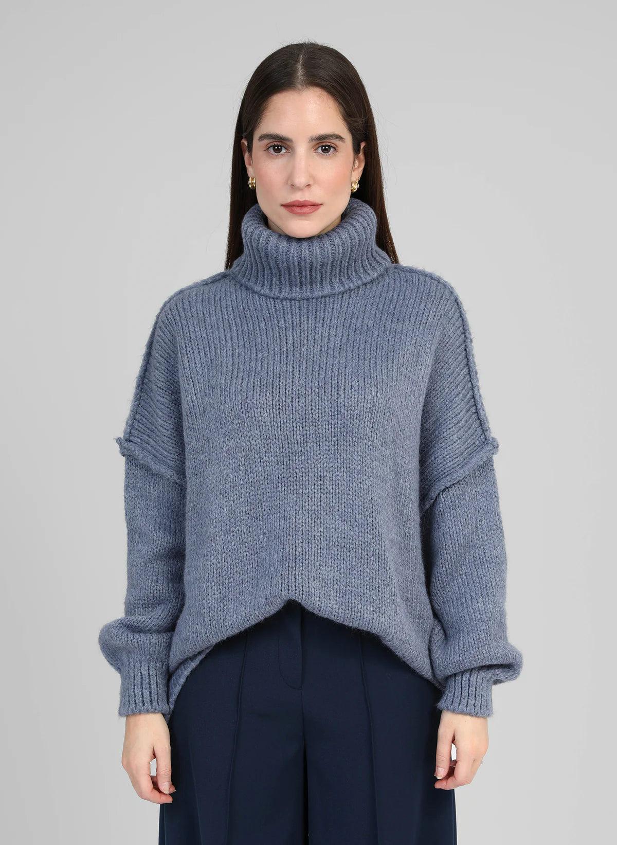 Lejoko Polo Neck Sweater in Denim