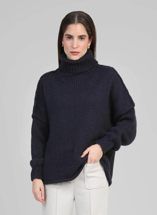 Lejoko Polo Neck Sweater in French Navy