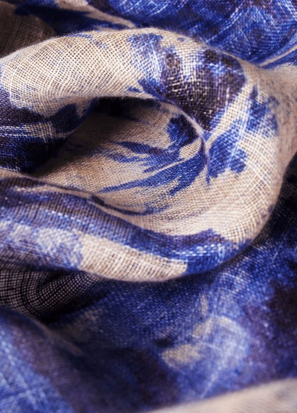 Linen & Cotton Scarf in China Blue Blooms