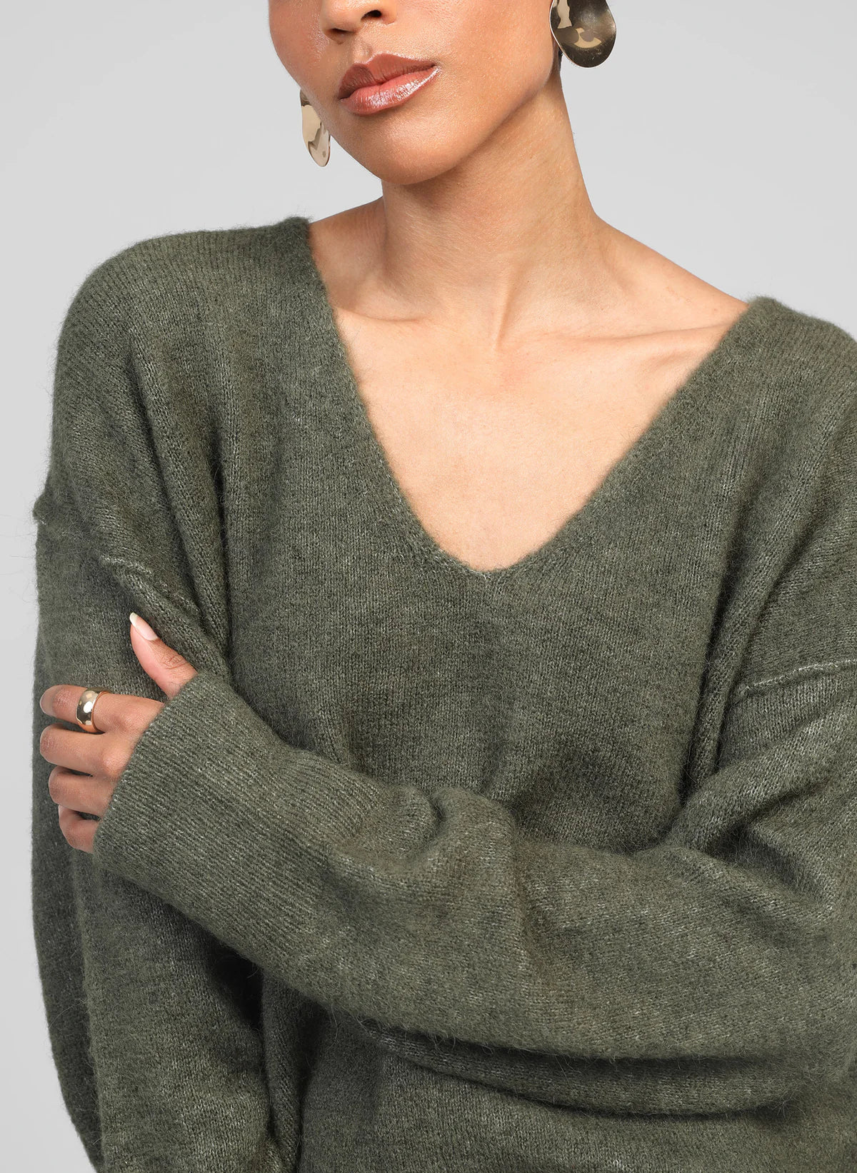 Livya V Neck Sweater in Khaki