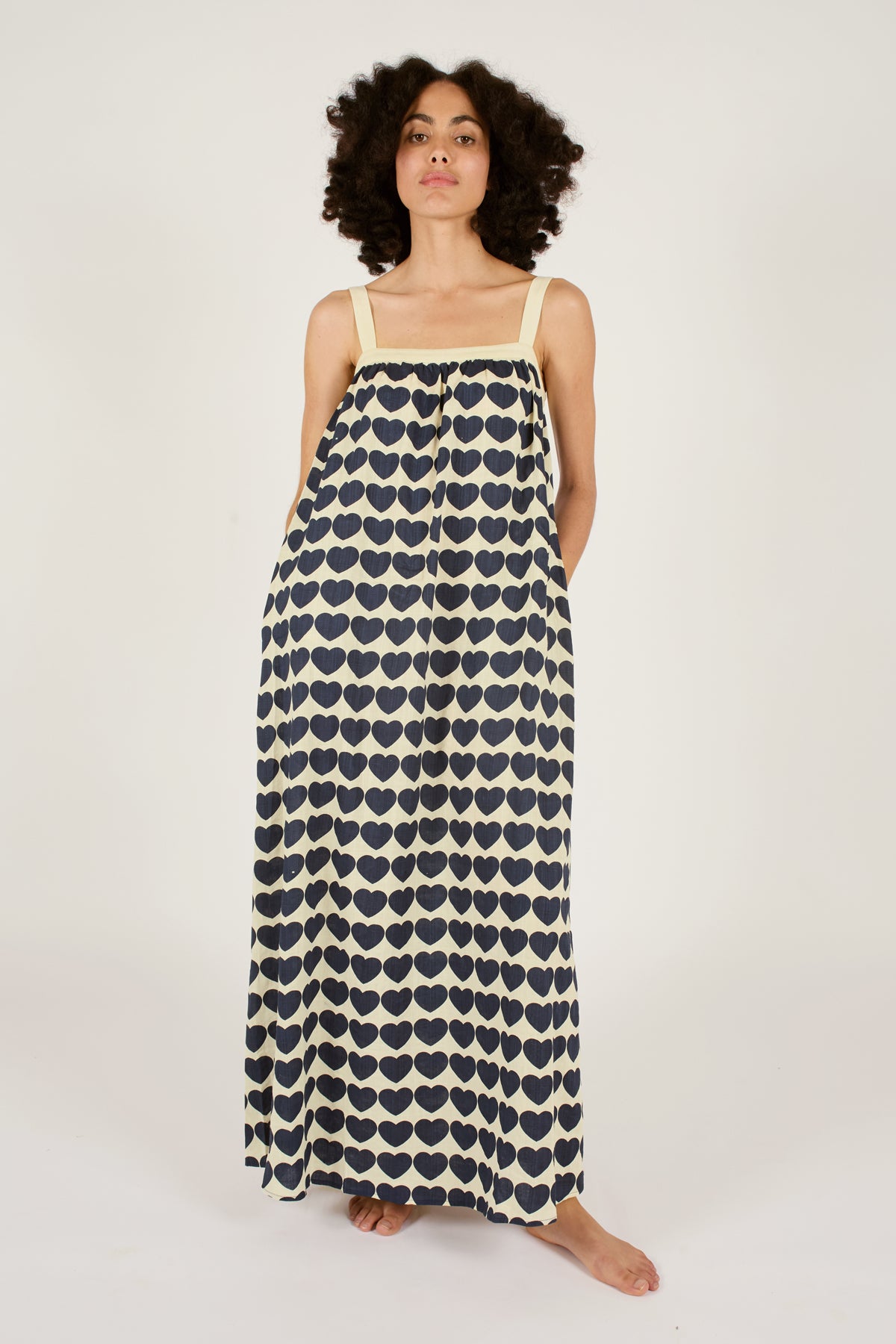 Thandie Dress in Navy Hearts