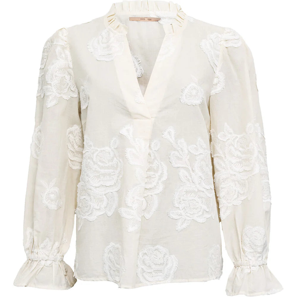 Miley Long Sleeved Blouse in Whisper White / Flower