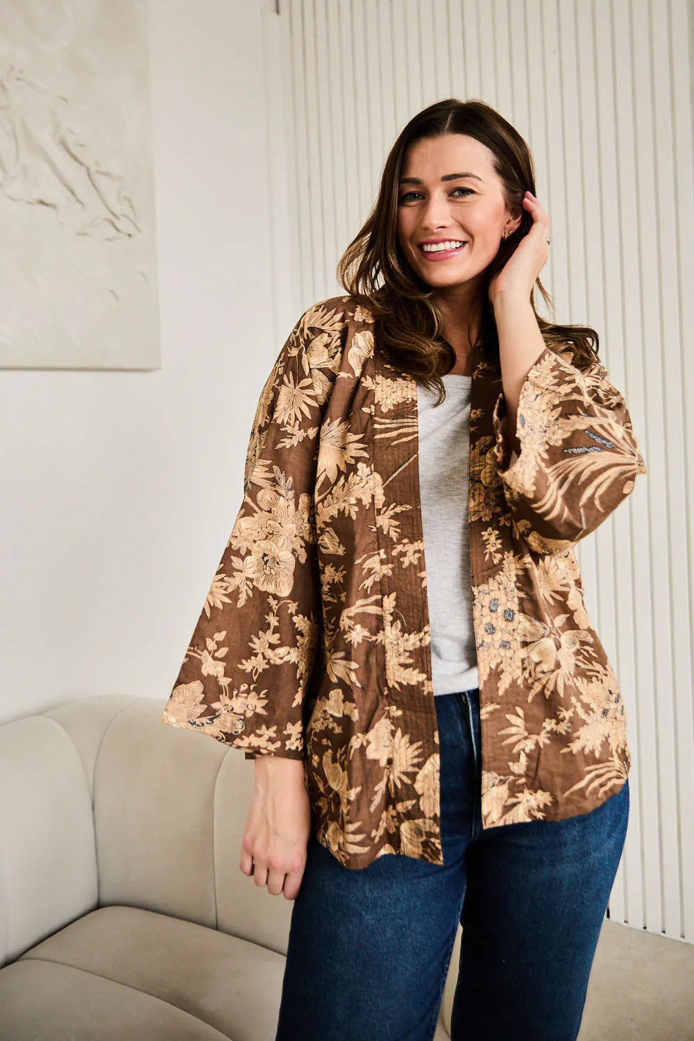 Short Kimono in Coffee Blossom