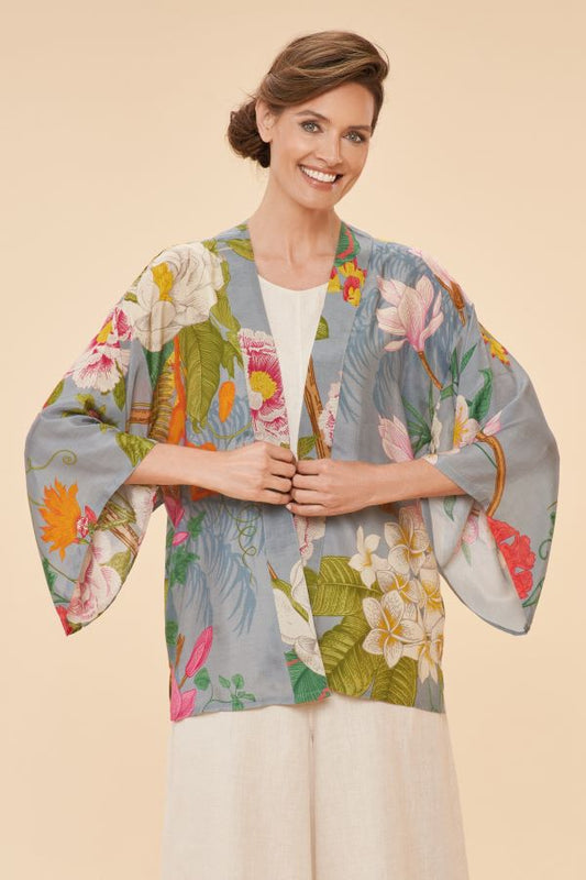 Tropical Floral & Fauna Kimono Jacket - Lavender