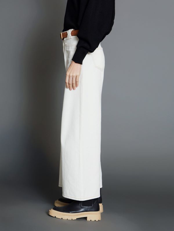 Palazzo Denim Trousers in Ivory