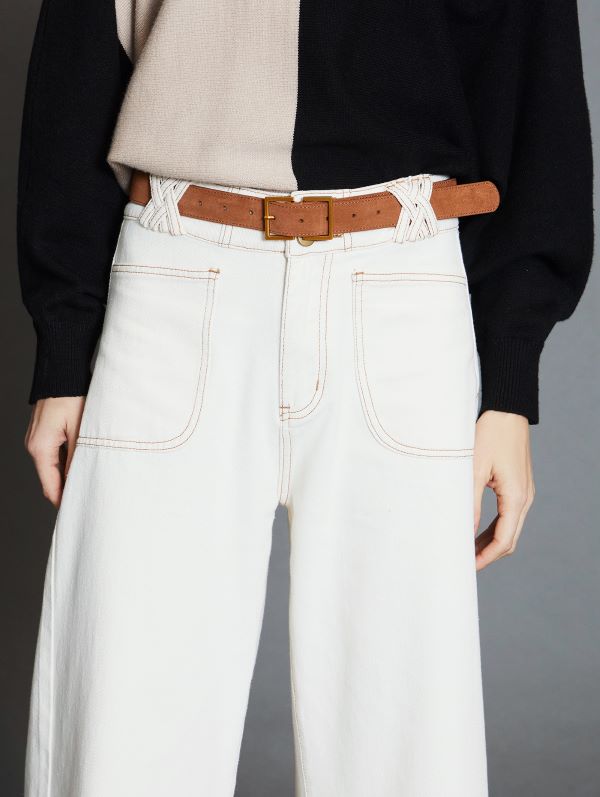 Palazzo Denim Trousers in Ivory