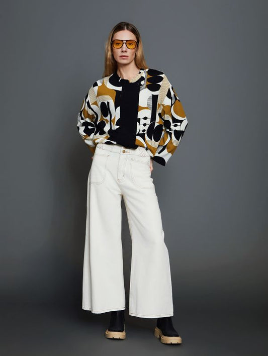 Palazzo Denim Trousers in Ivory