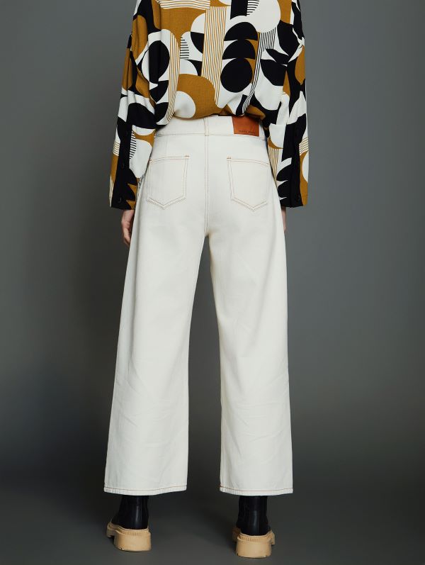 Palazzo Denim Trousers in Ivory