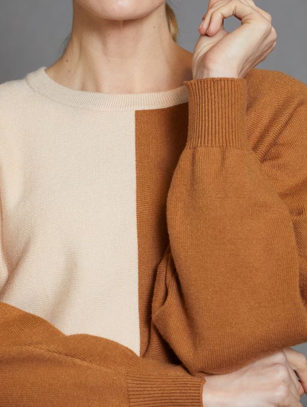 Bicolour Jumper in Warm Amber & Ivory