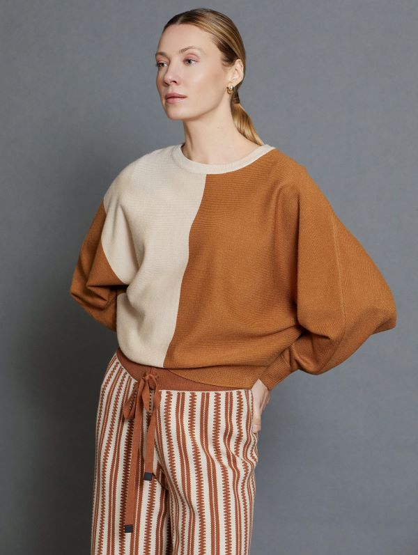 Bicolour Jumper in Warm Amber & Ivory