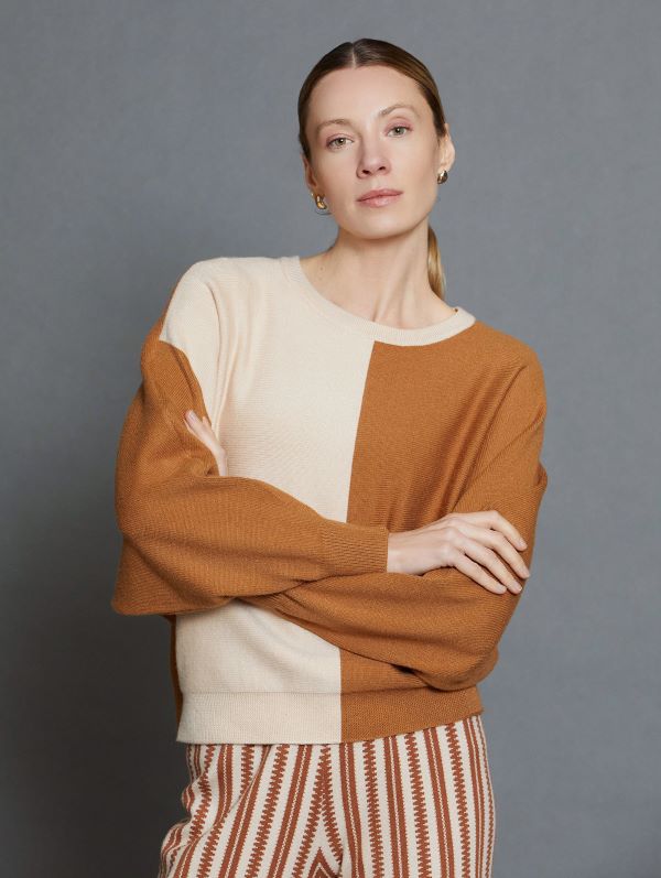 Bicolour Jumper in Warm Amber & Ivory