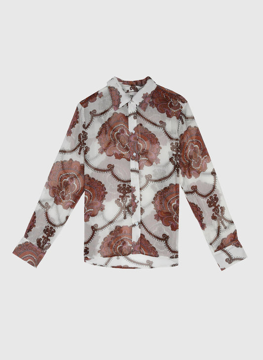 SABERY Shirt in Wine and Ecru