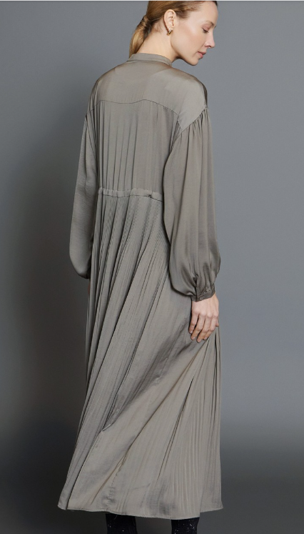 Pleated Maxi Dress in Mushroom Grey