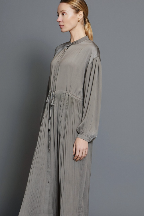 Pleated Maxi Dress in Mushroom Grey