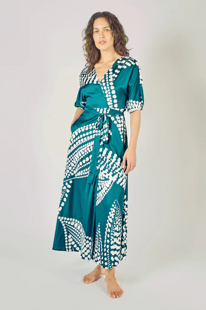 Charlie Wrap Dress in Blue & Cream Paisley Print