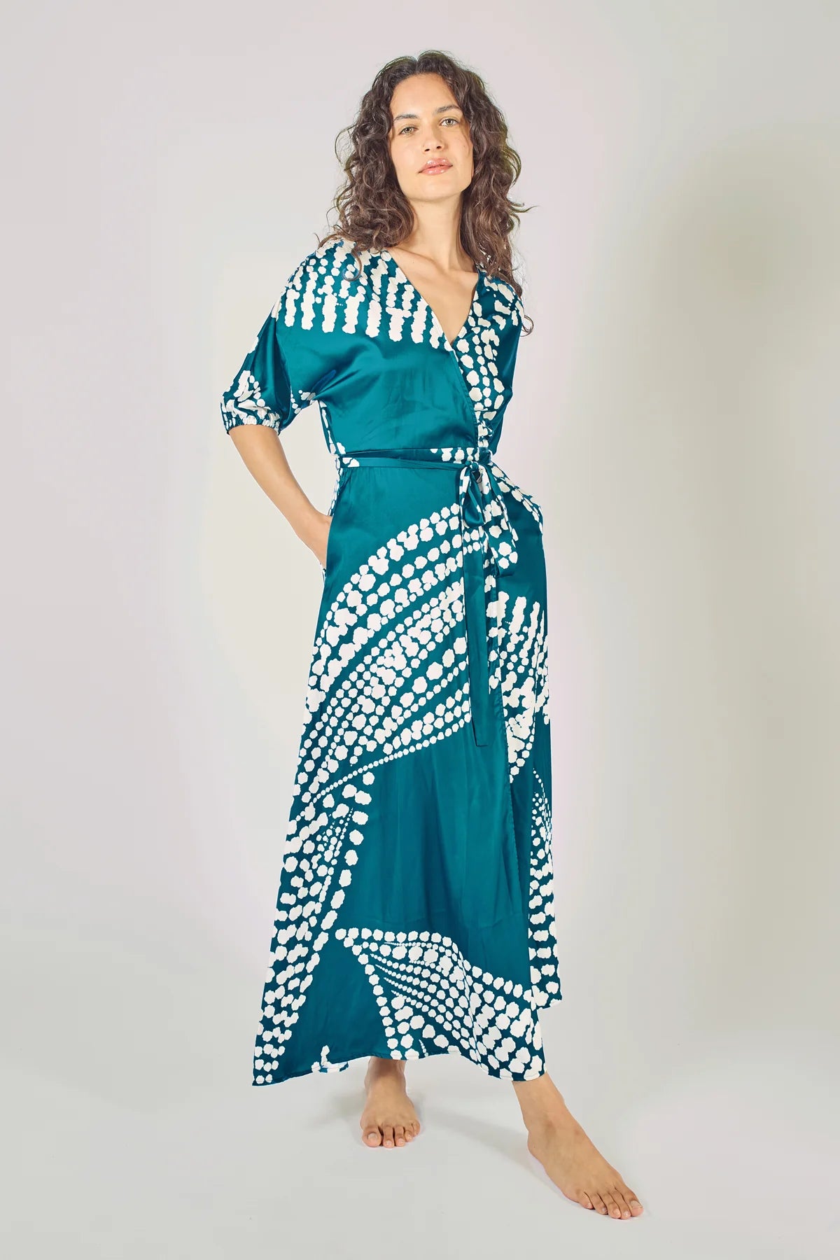 Charlie Wrap Dress in Blue & Cream Paisley Print