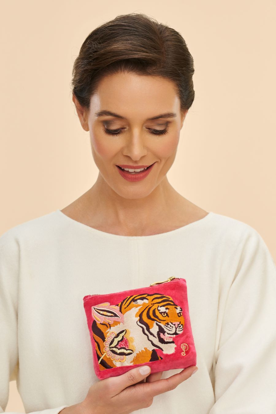 Velvet Embroidered Mini Pouch - Thrill of the Tiger