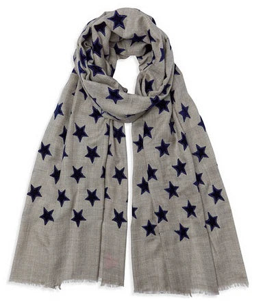 Velvet Star Cashmere Pashmina - Natural/Navy