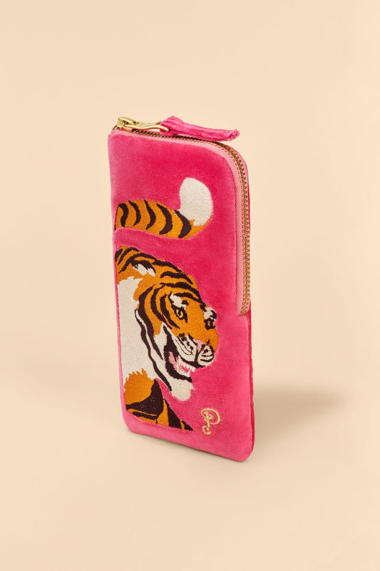 Velvet Embroidered Glasses Pouch - Thrill of the Tiger