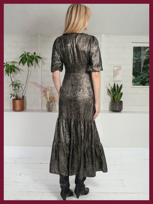 Vivianna Lame Dress In Gold Leopard