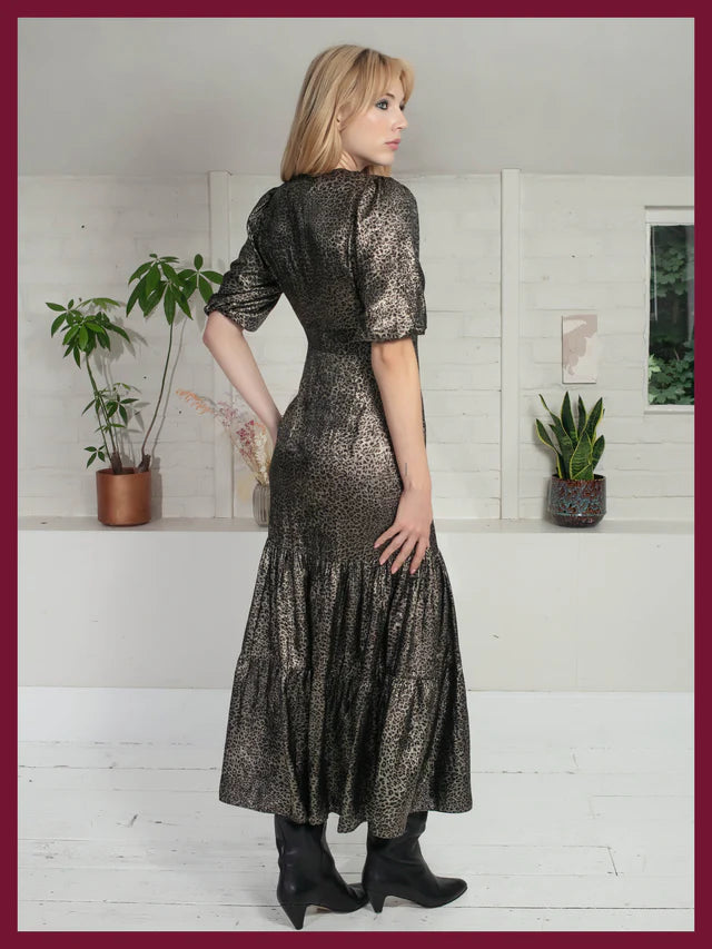 Vivianna Lame Dress In Gold Leopard