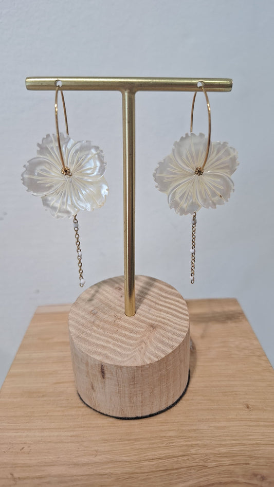 Long White Flower Earrings