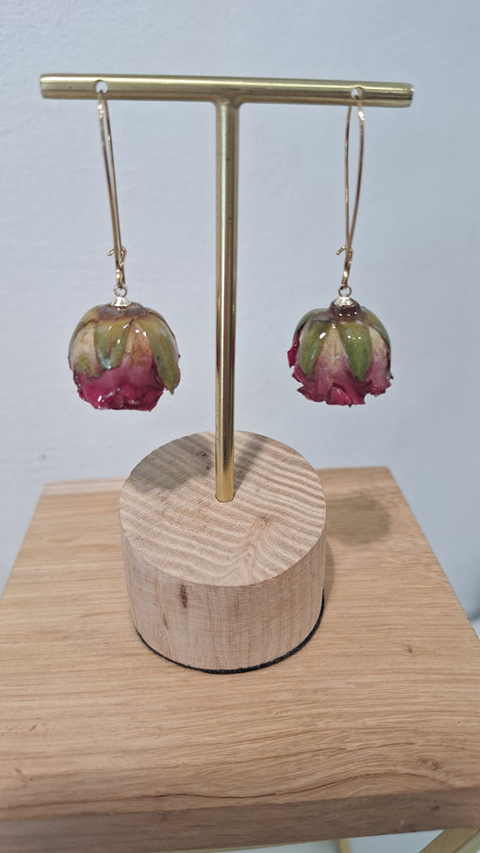 Medium Rosebud Drop Earrings in Deep Pink