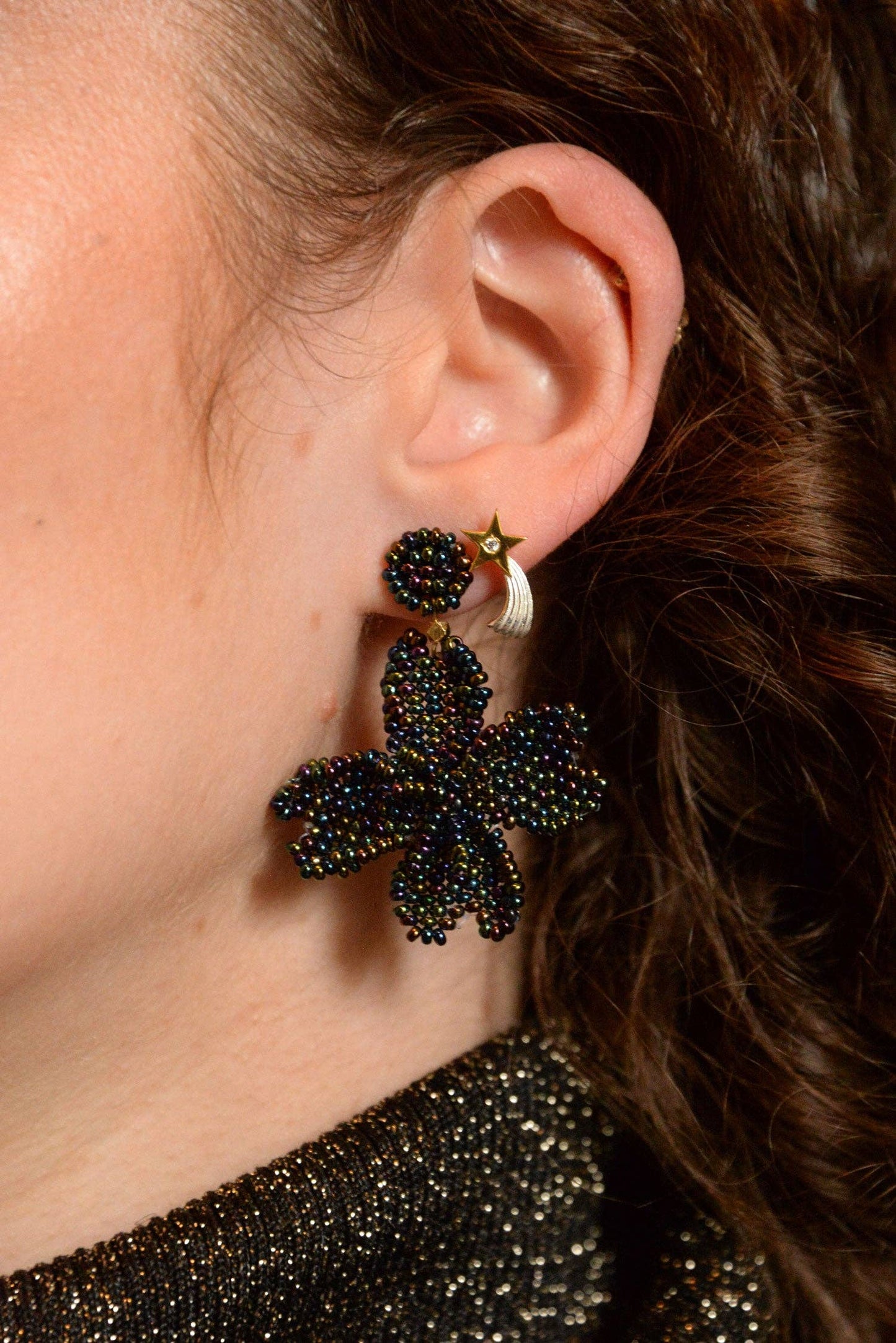 3D SMALL PETROL FLOWER EARRINGS