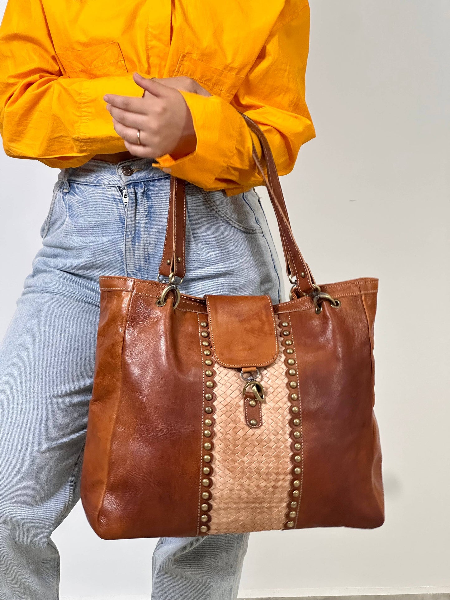 Handmade Woven Leather Shoulder Purse, Boho Leather Handbag