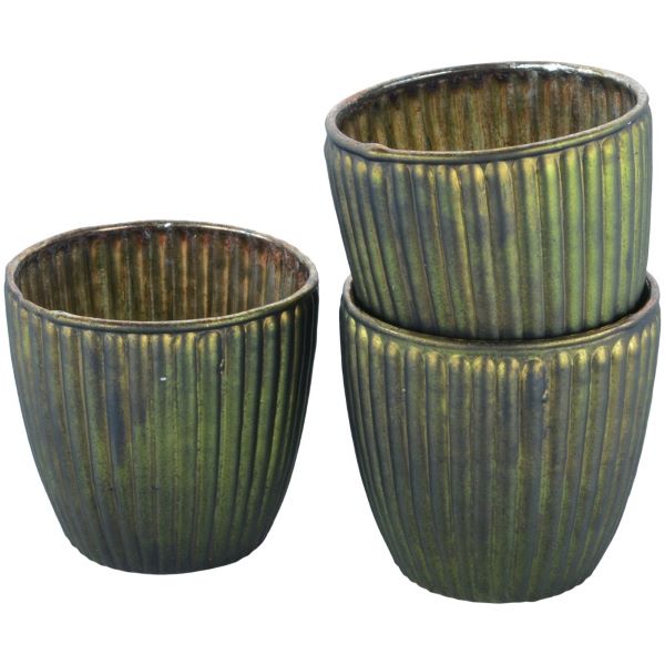 Ribbed Beaker Votive Large Dark Green 9 x 8cm