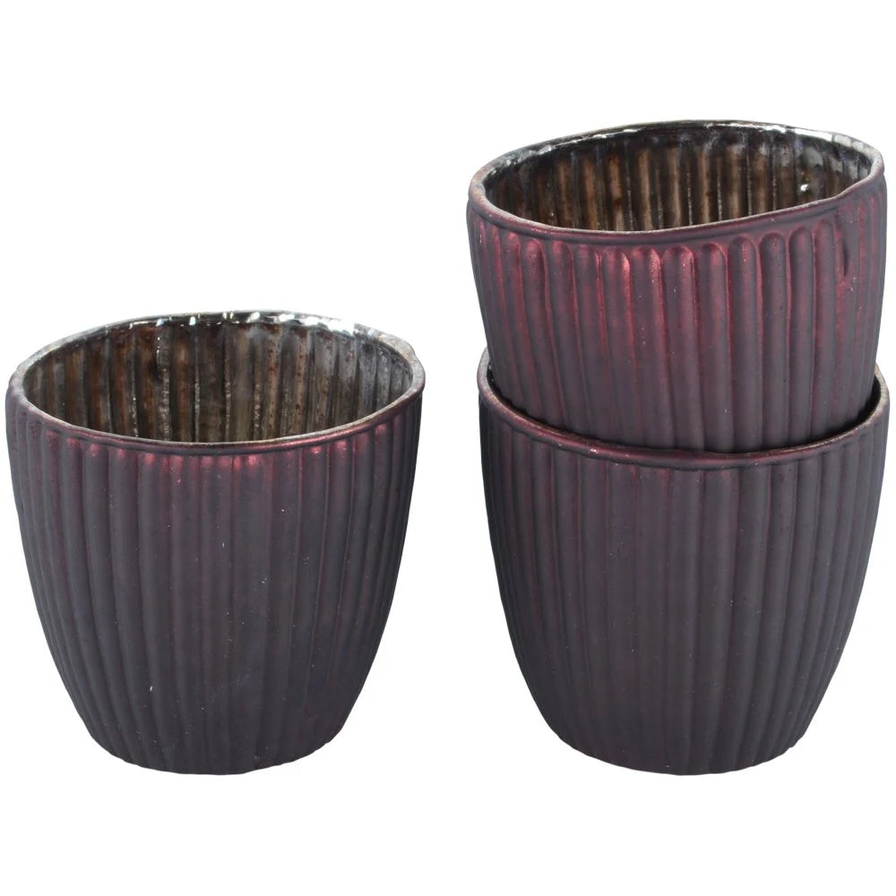 Ribbed Beaker Votive Large Matt Dark Red 9 x 8cm