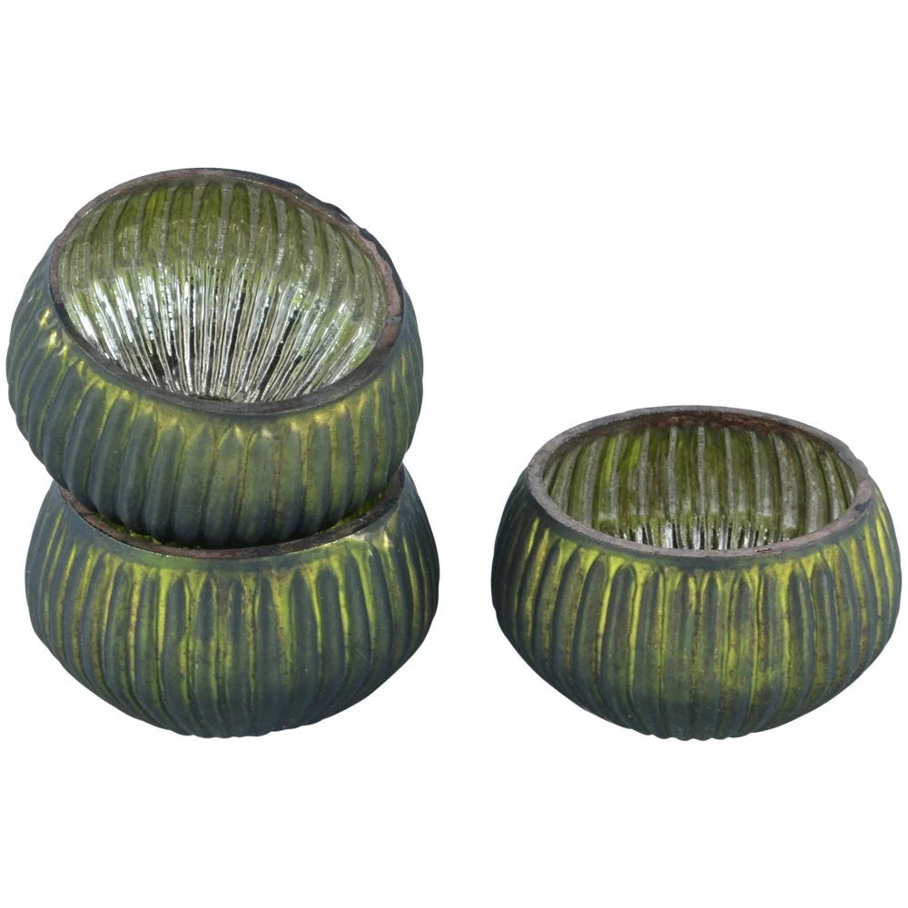 Ribbed Mini Tea Light Holder Dark Green