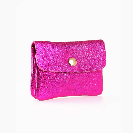 Macie Italian Leather Small Coin Purse - Raspberry, Metallic