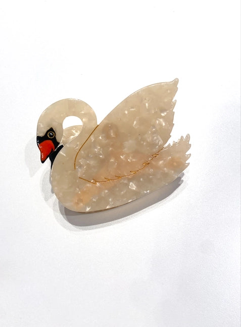Hand-Painted Swan Bird Claw Hair Clip