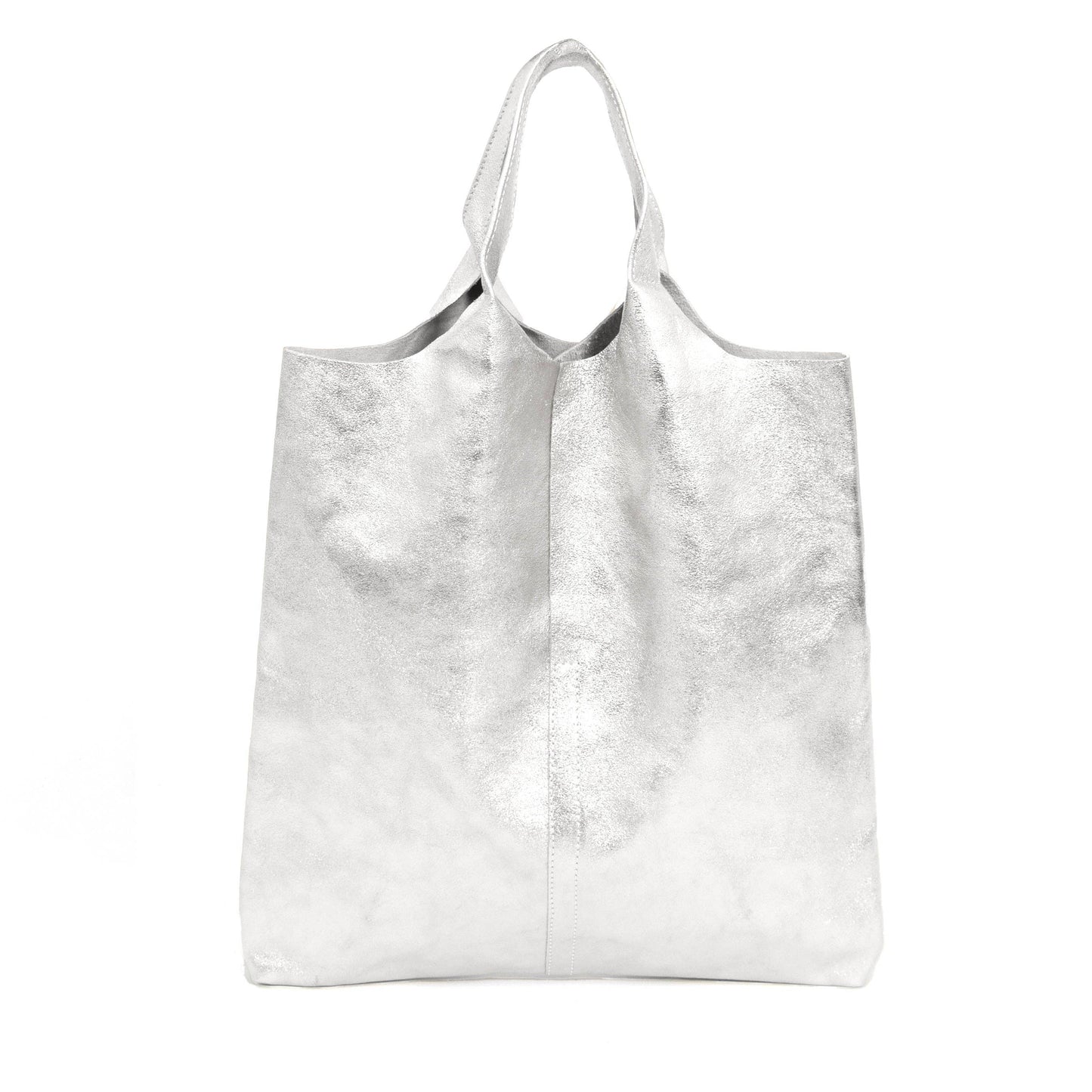 Paloma Italian Leather Shoulder Bag - Silver, Metallic