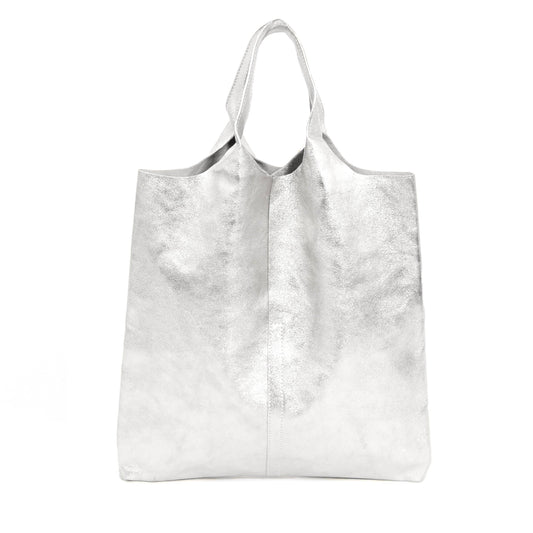 Paloma Italian Leather Shoulder Bag - Silver, Metallic