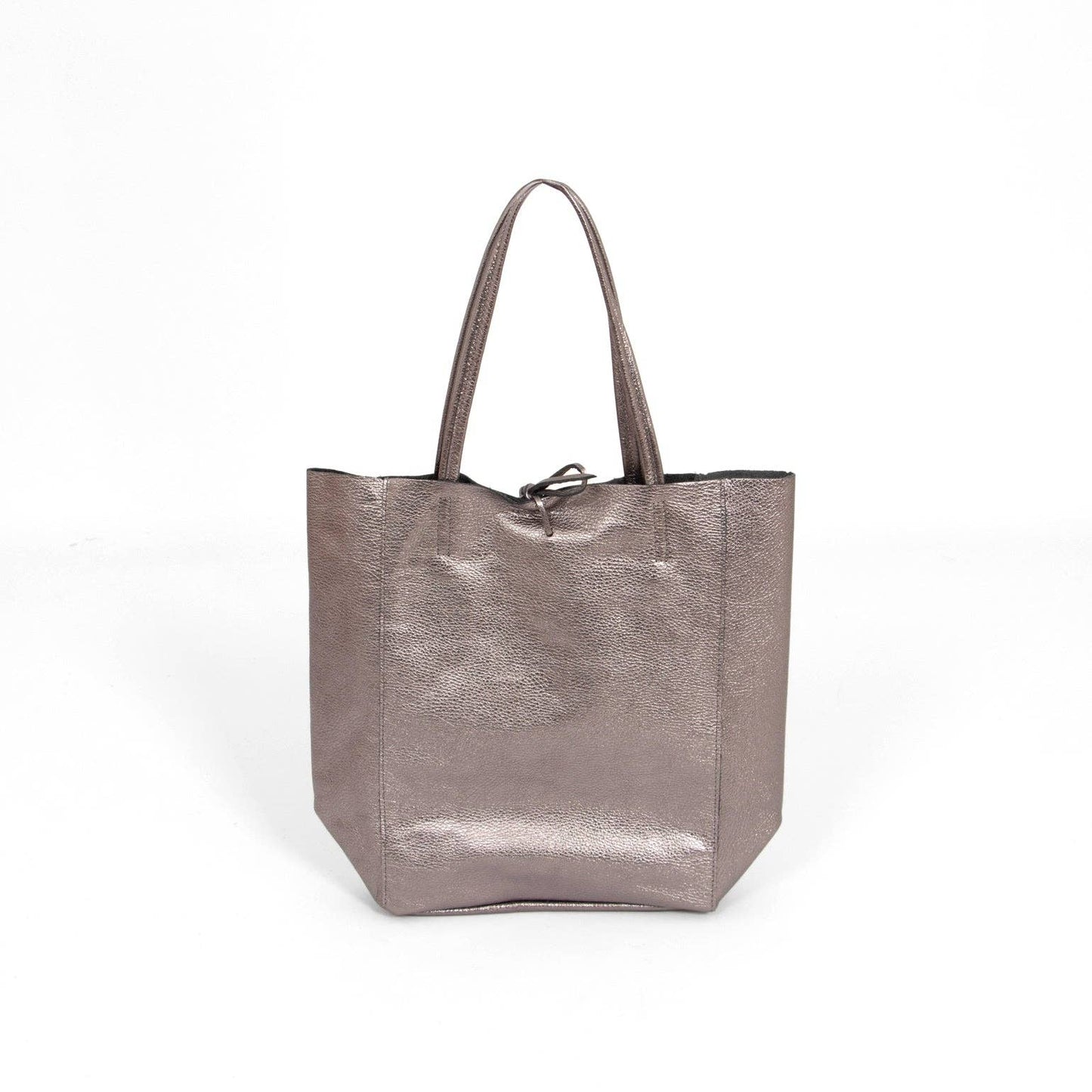 Heather Italian Leather Tote Bag - Pewter, Metallic