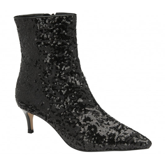 Black Sequin Currans Pointed-Toe Ankle Boots  lol